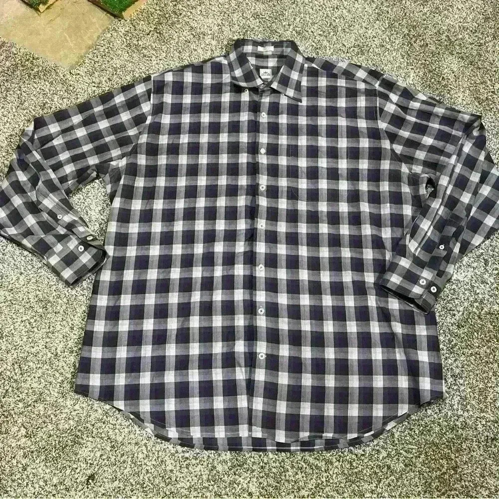 Peter Millar Button Up Long Sleeve Shirt Men XL 100% Cotton Purple Gray Plaid